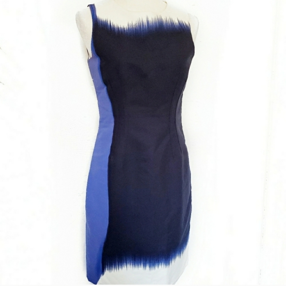 Elie TAHARI dress career sheath dip dye blue white